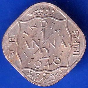 British India 1946 George VI King 1/2 Anna  Coin ANH1970