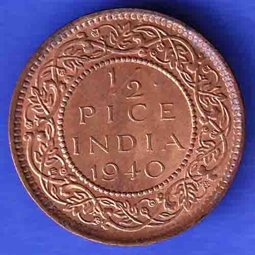 BRITISH INDIA 1940 1/2 PICE GEORGE VI COPPER COIN HSK227