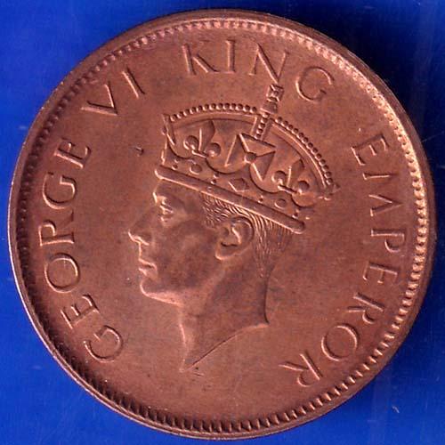 British India 1942 George VI King Emperor One Quarter Anna Coppr Coin ANH422
