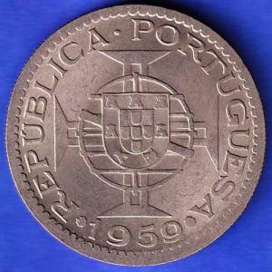 PORTUGUESE INDIA GOA 6 ESCUDO 1959 COIN ANH3319