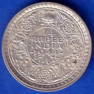 British India 1944 George Vi Bombay Mint Quarter Rupee Rare Coin ANH272