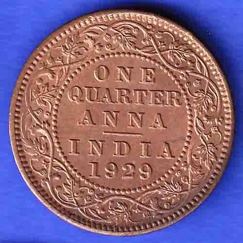 BRITISH INDIA 1929 GEORGE V KING EMPEROR ONE QUARTER ANNA HSK174