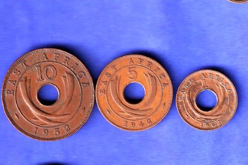set: East Africa , 1952 Ten Cent, 1942 Five Cents, 1962 One Cent Coin SK382