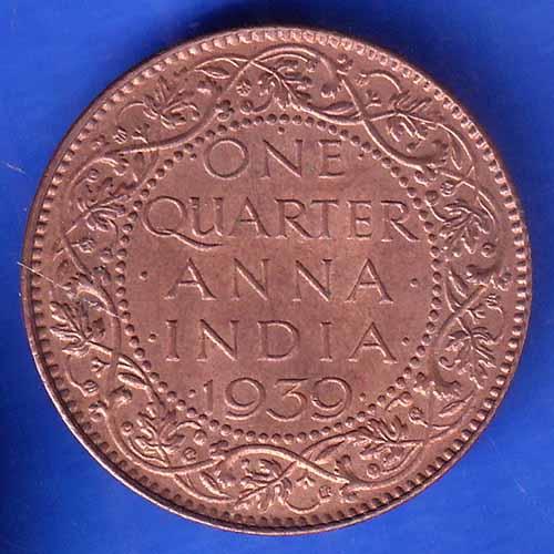 BRITISH INDIA 1939 GORGE VI KING ONE QUARTER ANNA COPPER COIN ANH2972