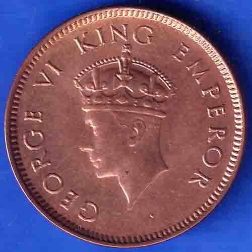 BRITISH INDIA 1939 GORGE VI KING ONE QUARTER ANNA COPPER COIN ANH3371