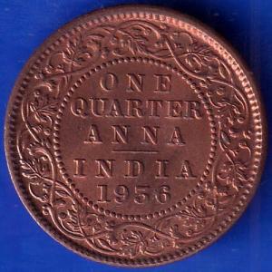 BRITISH INDIA 1936 GORGE V KING ONE QUARTER ANNA COPPER COIN ANH672