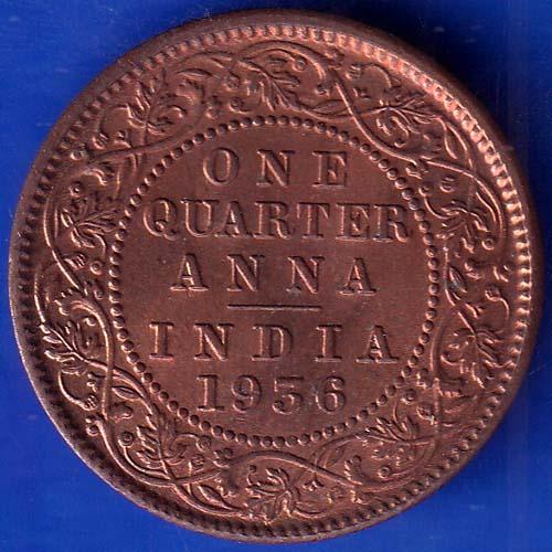 BRITISH INDIA 1936 GORGE V KING ONE QUARTER ANNA COPPER COIN ANH672