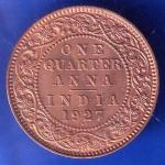 British India 1927 BOMBAY MINT George V One Quarter Anna Coin ANH2771