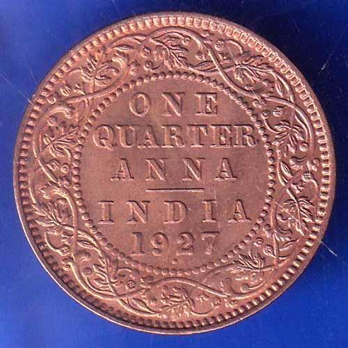 British India 1927 BOMBAY MINT George V One Quarter Anna Coin ANH2771