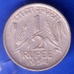 Government of India 1954 half Rupee CALCUTTA MINT Coin ANH3069