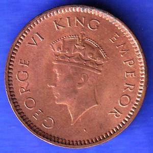 BRITISH INDIA 1940 1/2 PICE GEORGE VI COPPER COIN HSK426