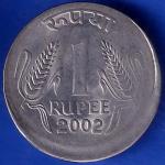 Republic India 2002 One Rupee Error Coin ANH325