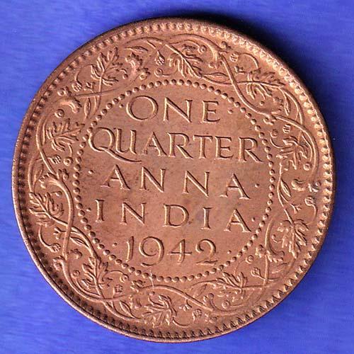 British India 1942 George VI King Emperor One Quarter Anna Copper Coin HSK870