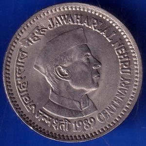 Republic India 1989 Bombay Mint Jawaharlal Nehru Centenary 1 Rupee Coin ANH376