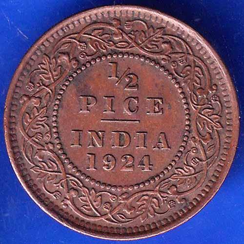 British India 1924 George Vi King Emperor Half Pice Coin ANH1268