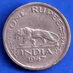 British India 1947 George vi king One rupee coin ANH3420