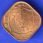BRITISH INDIA 1944 GEORGE VI 1/2 ANNA COIN HSK230