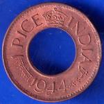 British India 1944 Lahore Mint George VI King 1 Pice Copper Coin ANH1023