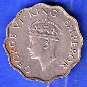 British India 1939 George VI Bombay Mint King One Anna Coin ANH3321