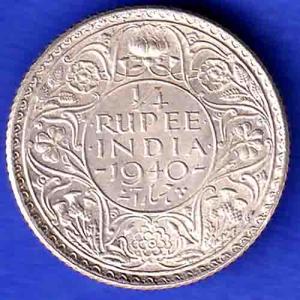 BRITISH INDIA 1940 george vi  1/4 RUPEE SILVER COIN HSK176