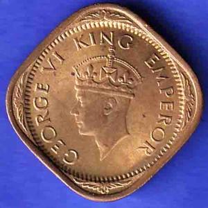 BRITISH INDIA 1944 GEORGE VI 1/2 ANNA COIN HSK582