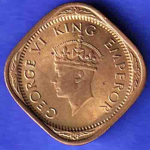 BRITISH INDIA 1944 GEORGE VI 1/2 ANNA COIN HSK582