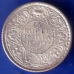 British India 1940 George VI King Quarter Rupee Coin ANH425