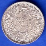 BRITISH INDIA 1940 george vi 1/4 RUPEE SILVER COIN SK930