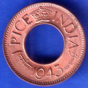 British India 1943 George Vi King One Pice Coin SK982