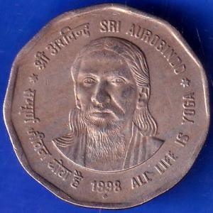 Republic India 1998 All Life Is Yoga SRI Aurobindo 2 Rupee Coin ANH722