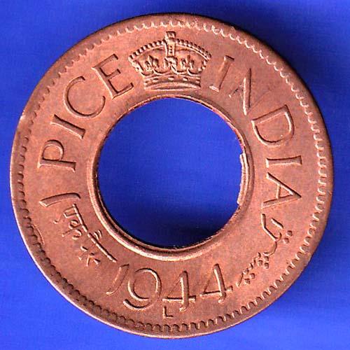 British India 1944 Lahor mint One Pice copper coin HSK81