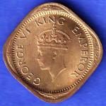 BRITISH INDIA 1944 GEORGE VI 1/2 ANNA COIN HSK476
