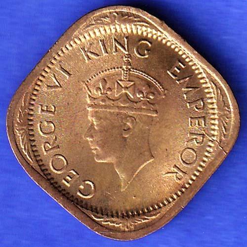 BRITISH INDIA 1944 GEORGE VI 1/2 ANNA COIN HSK476
