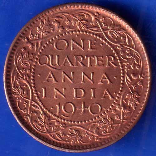 British India 1940 George VI King One Quarter Anna Copper Coin ANH1802