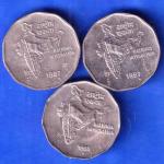 SET OF 3 : REPUBLIC INDIA 1995 1997 different mint TWO RUPPE COINS ANH2351