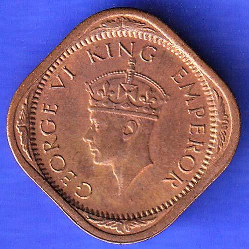 BRITISH INDIA 1942 GEORGE VI 1/2 ANNA RARE COIN HSK301