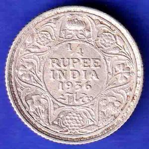 British India 1936 George V 1/4 Rupee Silver coin HSK552