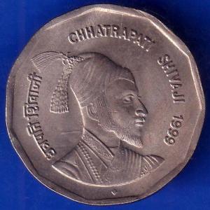 Republic India 1999 Bombay Mint Chhatrapati Shivaji 2 Rupee Coin ANH352
