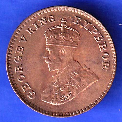 British India 1928 George V King 1/12 Anna Copper Coin ANH3153