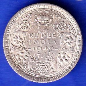 British India 1942 George Vi King Quarter Rupee Coin ANH3252