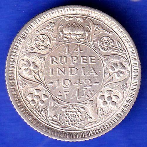 British India 1942 George Vi King Quarter Rupee Coin ANH3252