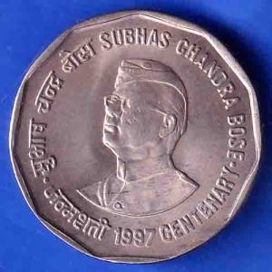 Republic India 1997 Subhas Chandra Bose Centenary 2 Rupee Coin ANH3452