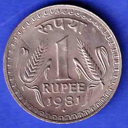 Republic India 1981 One Rupee bombay mint Coin HSK154