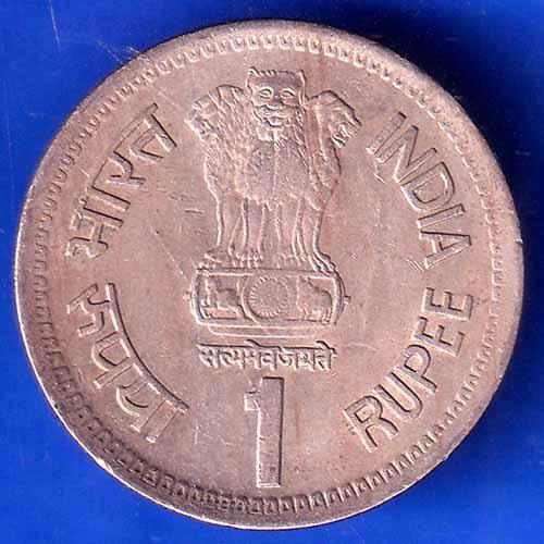 Republic India 1944 1991 Rajiv Gandhi One Rupee BOMBAY MINT Coin ANH1826