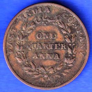 East India Company 1835 One Quarter Anna Copper Coin ANH3271
