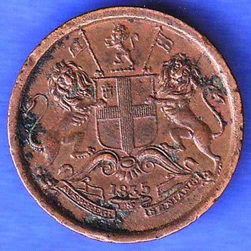East India Company 1835 1/12 Anna Copper Coin ANH3322