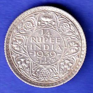 British India 1939 George VI 1/4 Rupee Silver Coin HSK730