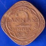 BRITISH INDIA 1943 GEORGE VI 2 ANNAS COIN ANH426