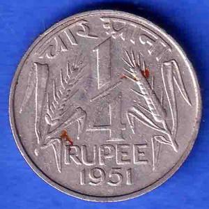 Government of India 1951 QUARTER Rupee calcutta MINT Coin SK887
