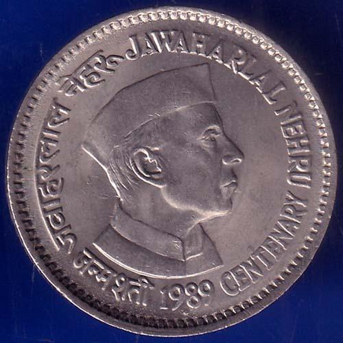 republic india 1989 jawaharlal nehru centenary one rupee coin ANH126